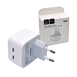 Adaptador Denmen DC20 USB C Duplo 35W 3.0A Branco Adaptador Denmen DC20 USB C Duplo 35W 3.0A Branco